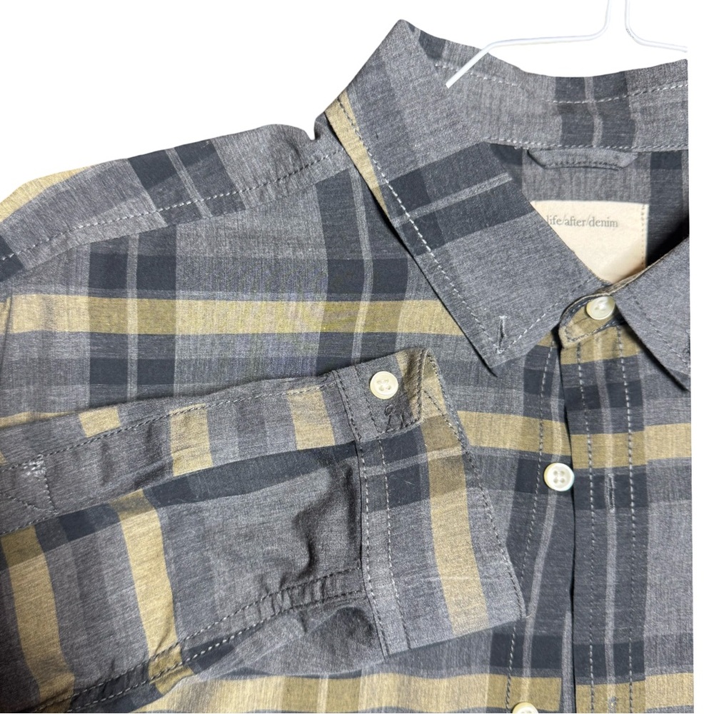 Life After Denim Men's Gray & Yellow Plaid Button-Down Shirt SZ L